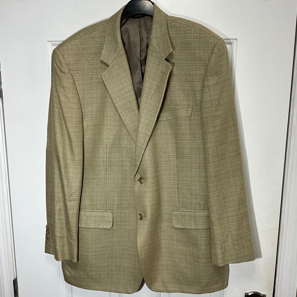 Chaps Mens 44L Silk Blazer Tan Textured 2 Button Sport Coat COOP 12 GX 0001